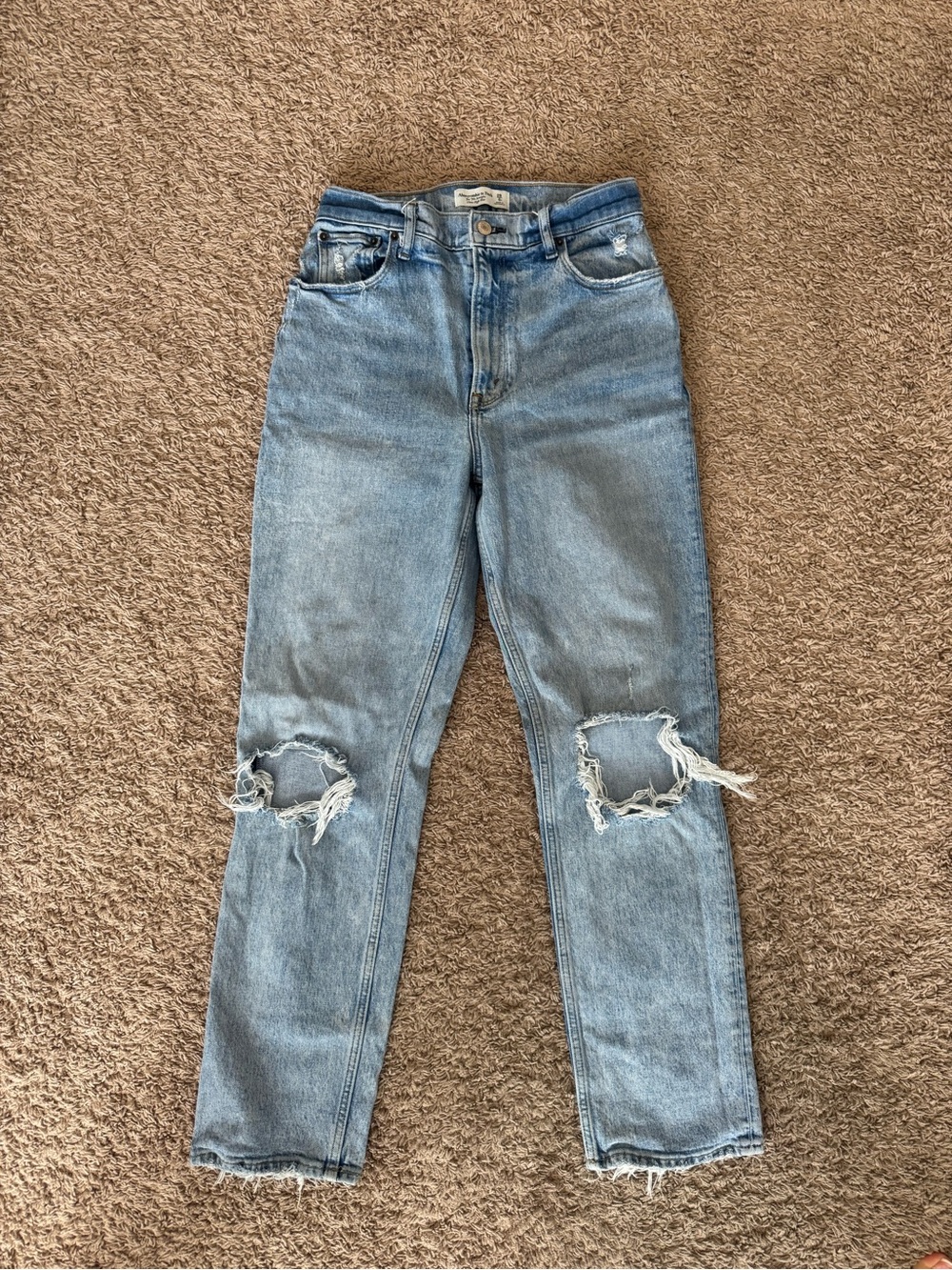 Abercrombie & Fitch Light Blue Distressed Straight-Leg Jeans